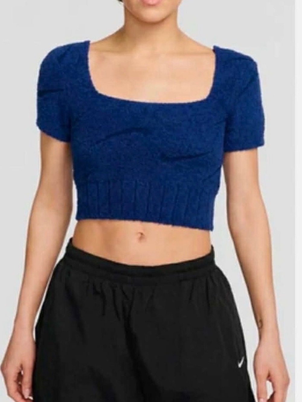 NWOT Nike Phoenix Cozy Fuzzy Cropped Top Navy Size Large